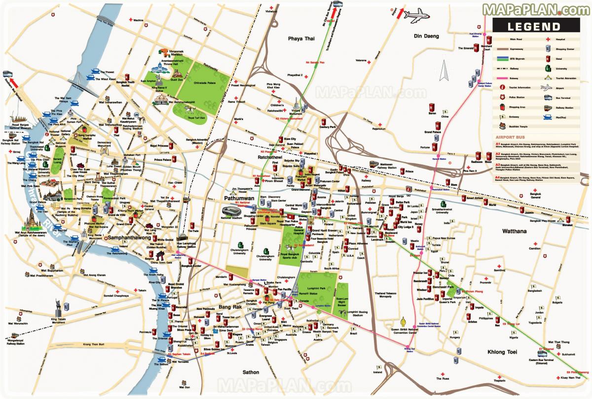 bangkok pangunahing atraksyon mapa