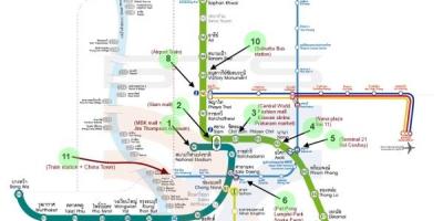 Mapa ng bangkok bts mapa na may mga atraksyon