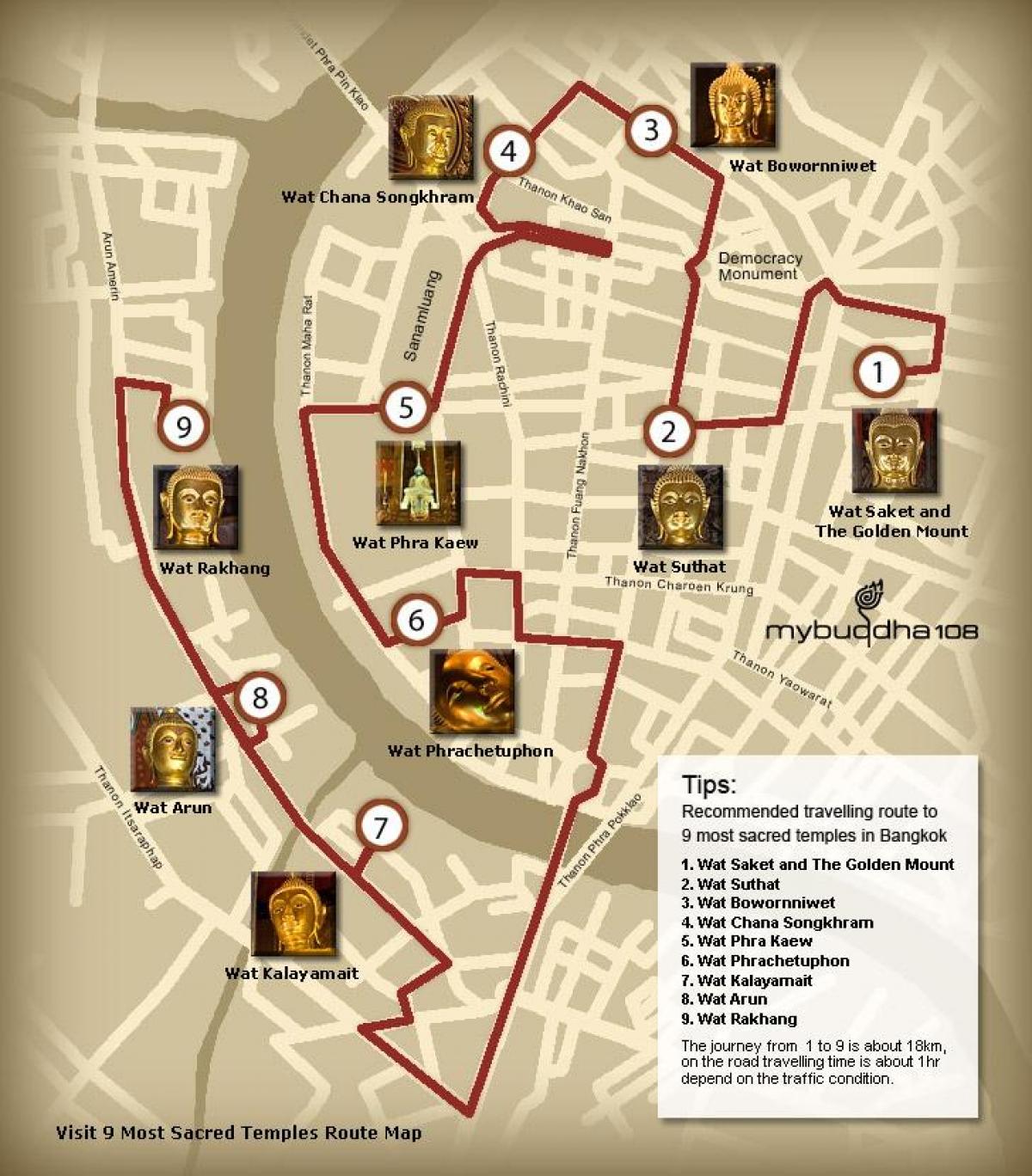 mapa ng bangkok templo tour